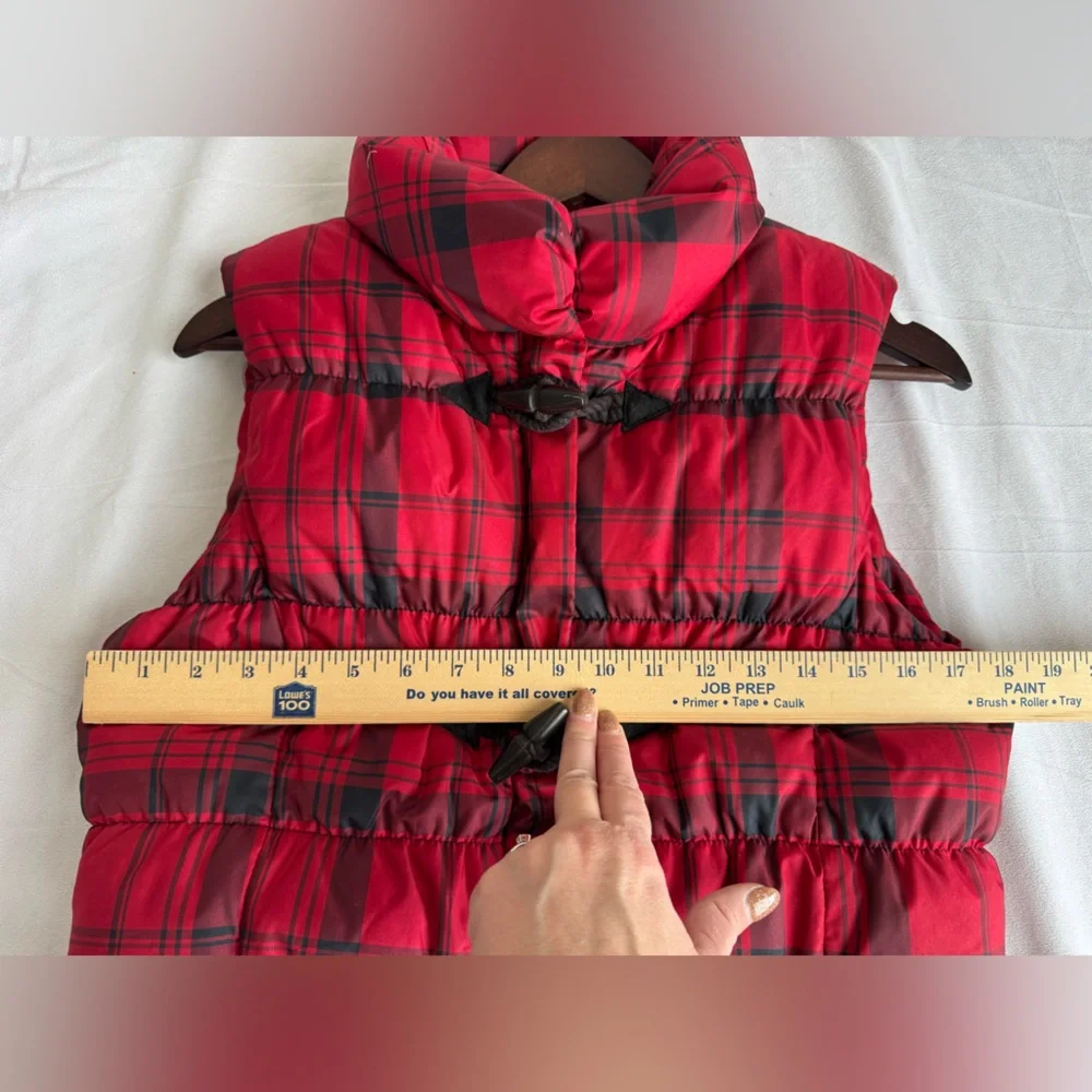 Ralph Lauren Red‎ Black Plaid Puffer Vest Kids XL Crest Patch Waterfowl Down
